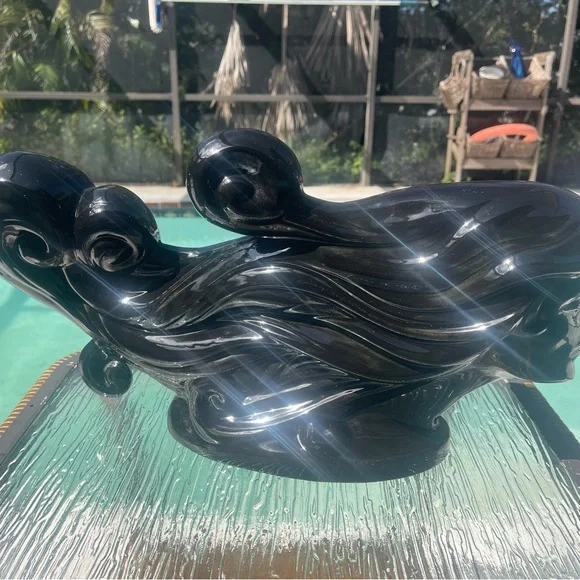 Ceramic Gloss Black Sculpture Statue Women's Fashion Hair Style Beauty Mermaid - Picture 3 of 16